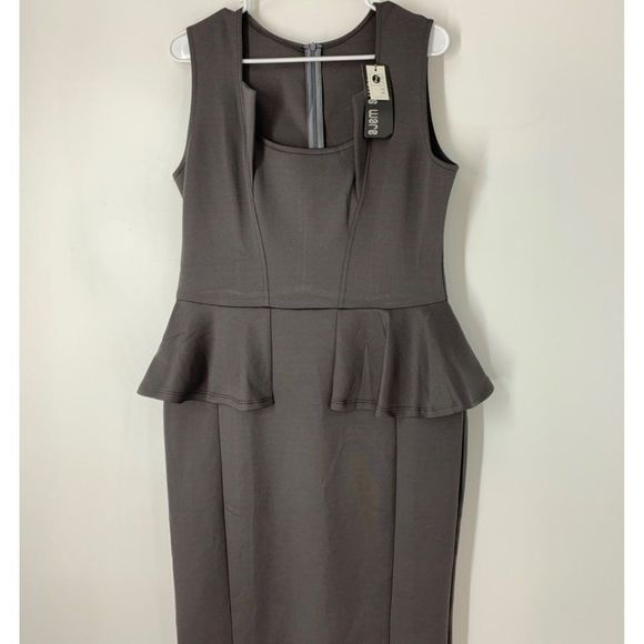 Women’s Tom’s ware grey size large peplum scuba dress sleeveless stretch 5710 - Picture 3 of 10